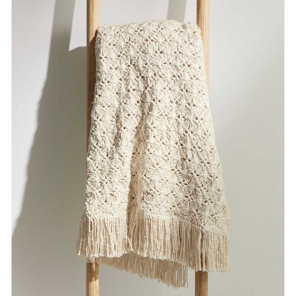NWT Serena & Lily Palma Cotton Throw Blanket Beige Plush Luxury Cottage Core